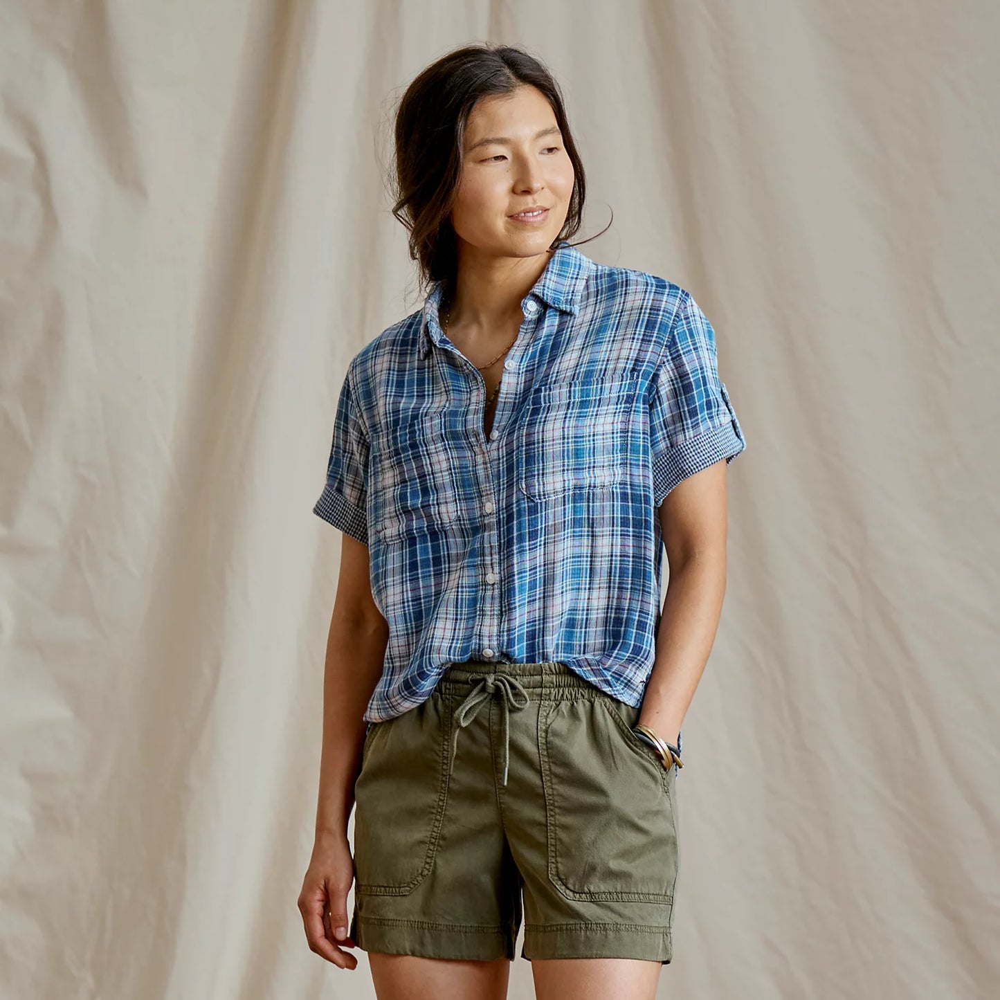 Plaid Gauze Short-Sleeve Camp Shirt / Orvis
