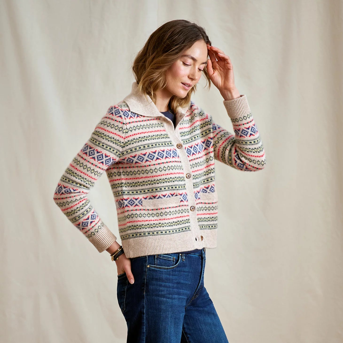 Fair Isle Patterned Brushed Cashmere Cardigan / Orvis
